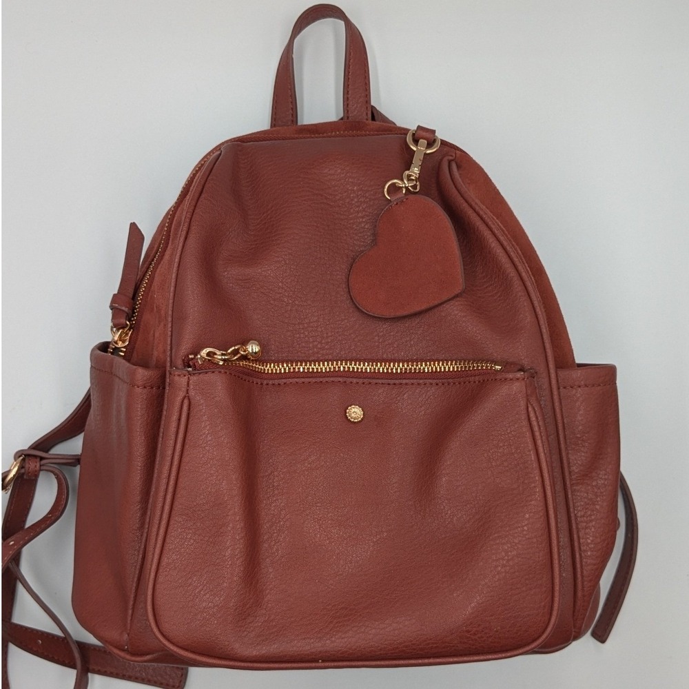 Lauren Conrad Vegan Leather Heart Charm Backpack Burgundy Feminine Romantic